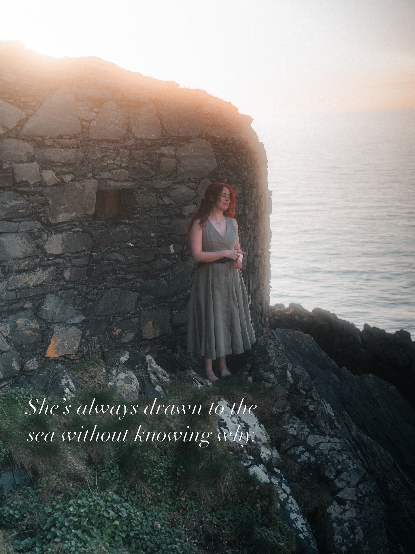 She's always drawn to the sea without knowing why — coastal ruins Isle of Man