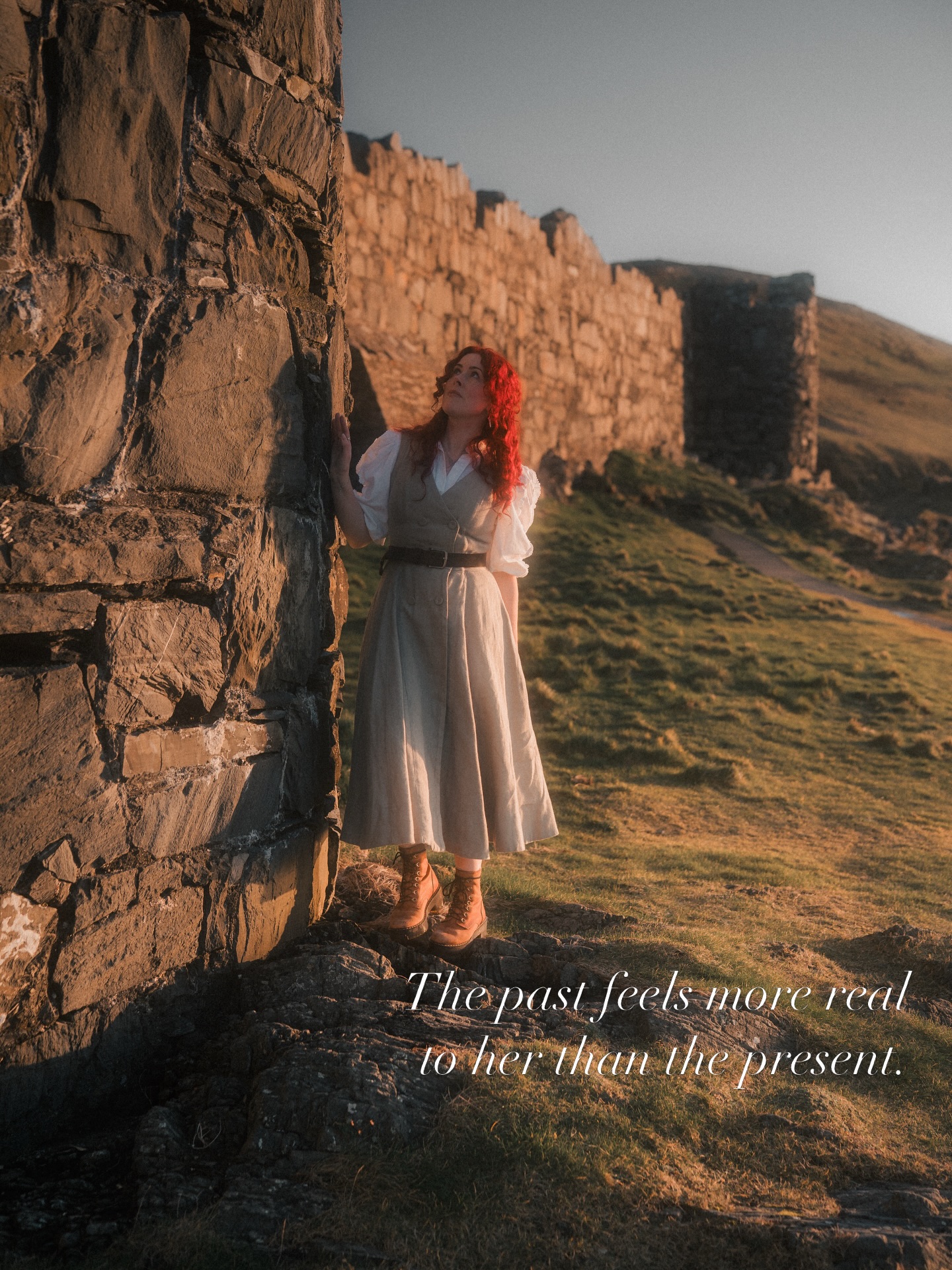 The past feels more real to her than the present — ancient walls Isle of Man